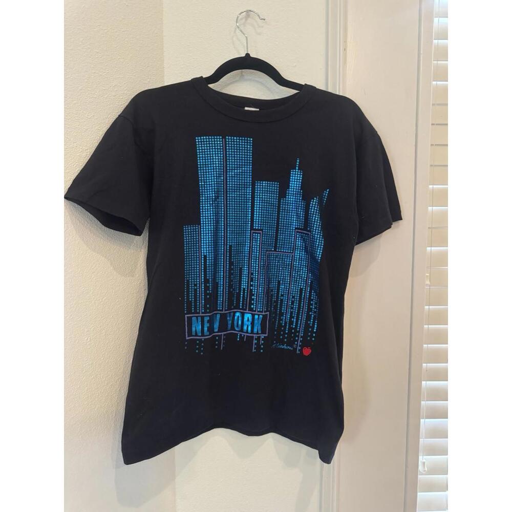 Vintage Michou Shirt Adult Medium Black New York Skyline Tee Single Stitch 90s